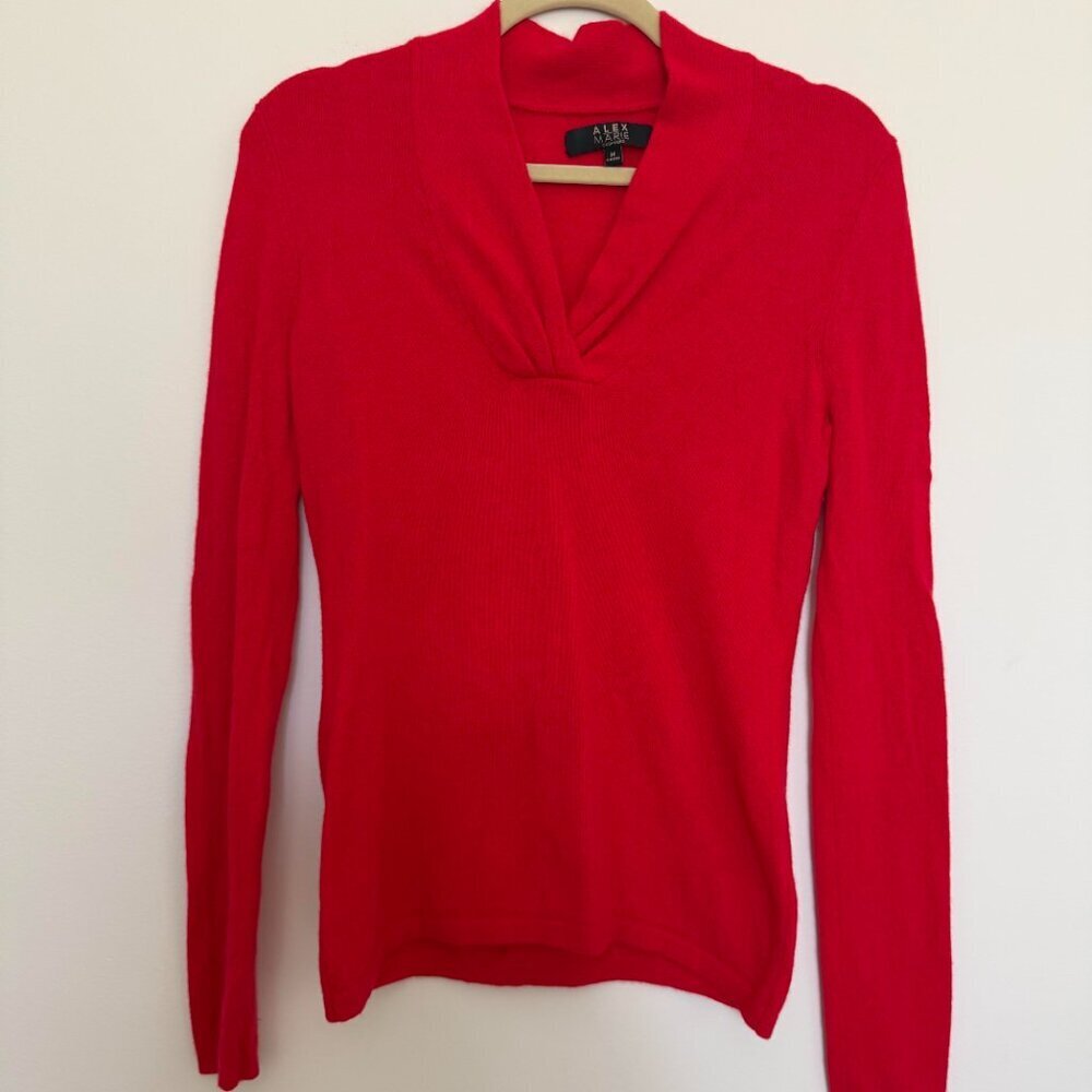 Alex Marie 100% Cashmere V Neck Sweater Quiet Luxury Preppy Red - Medium